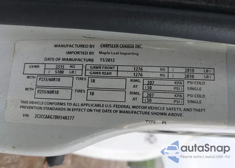 2013 Chrysler 300 Touring z USA, uszkodzony, nr VIN 2C3CCAAG7DH548377